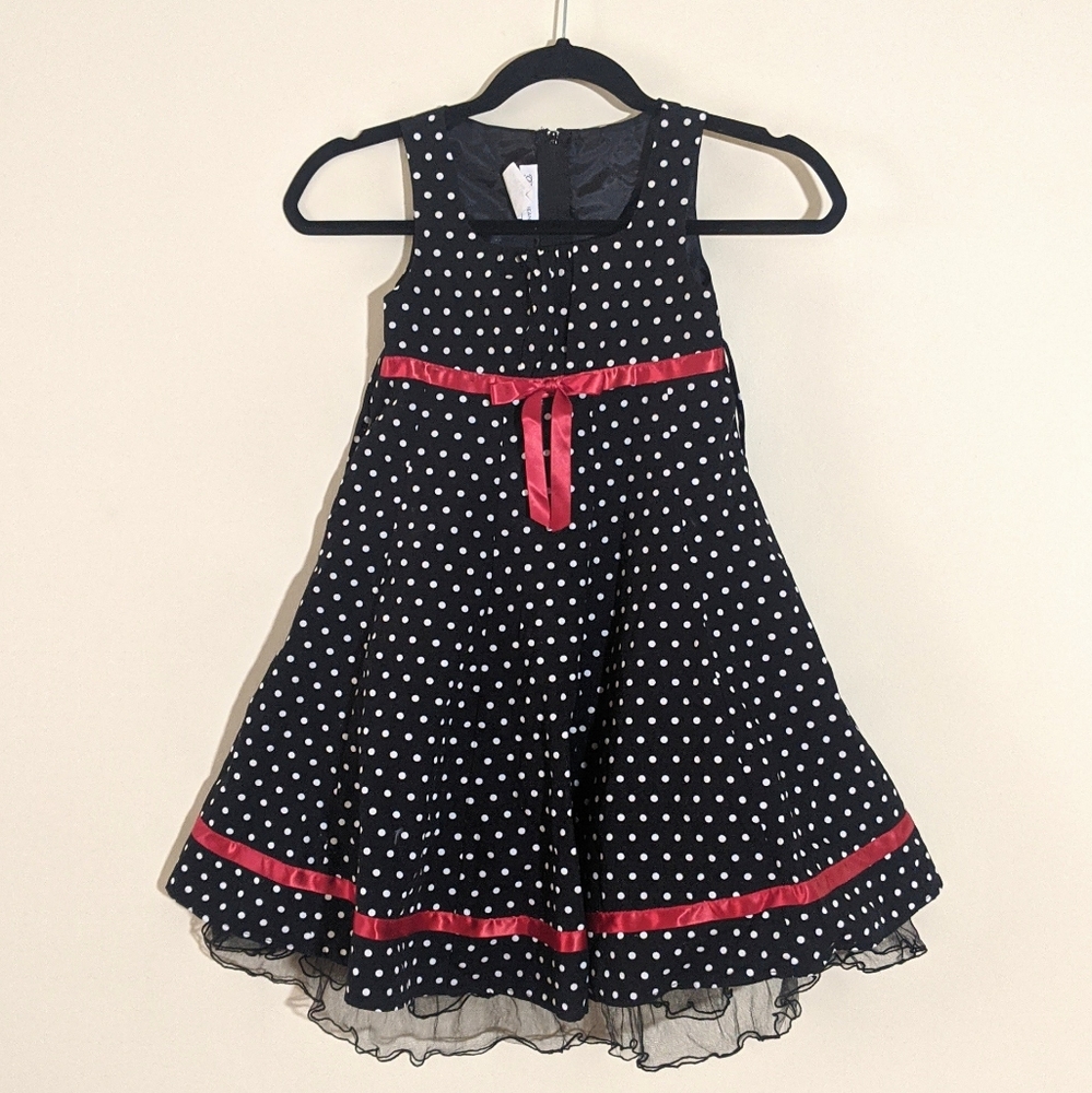 Girl's Polkadot Dress with Red Ribbon (6)